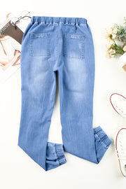 Distressed Denim Pocketed Joggers