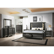 5PC California King Bedroom Set: 1 Panel Bed, 1 Night Stand, 1 Chest with 5 Drawers, 1 Dresser with 8 Drawers and Two Jewelry Drawers, and 1 Mirror