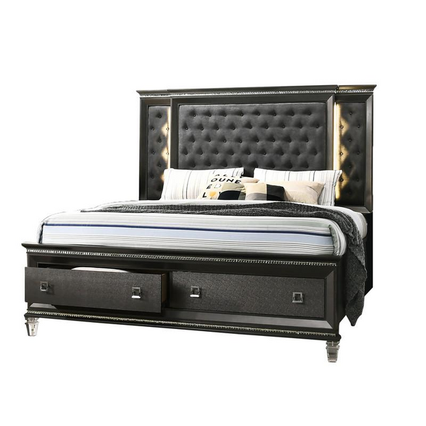 5PC Eastern King Bedroom Set: 1 Panel Bed, 2 Night Stands, 1 Dresser with 8 Drawers and Two Jewelry Drawers, and 1 Mirror