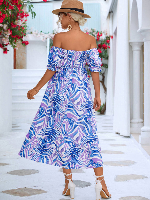 Floral Smocked Flounce Sleeve Midi Dress