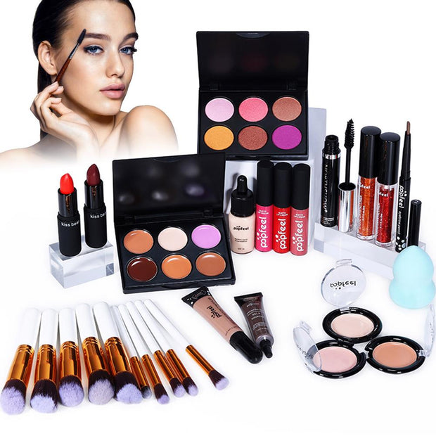 ALL IN ONE Makeup Kit Eyeshadow Eyeliner Foundation Cream Makeup Bag Concealer Lipstick Brush Make Up Kit With Makeup Bag