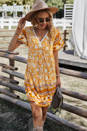 Bohemian Print Gathered Bust Mini Dress - Summer Dress - Beach Dress