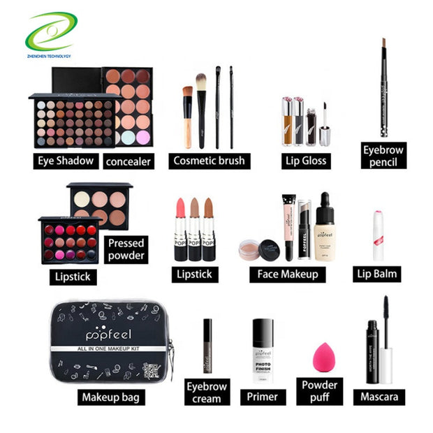 24pcs/Set Make Up Sets Cosmetics Kit Eyeshadow Lipstick Eyebrow Pencil Lip Gloss Makeup Brush Powder Puff With Makeup Bag Kit