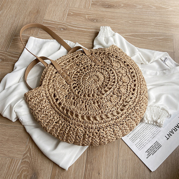 Casual Hollow Out Large Capacity Handbag Totes Handmade Straw Shoulder Bags For Women Big Travel Beach Bag Pack