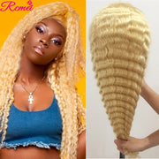 42&#39;&#39; 13X4 Deep Wave 613 Blonde Lace Front Human Hair Wigs Pre Plucked With Baby Hair Curly Lace Frontal Wig Remy Brazilian 150