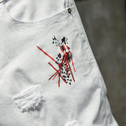 Mode à la mode broderie lettres hommes collège garçons maigre piste fermeture éclair Denim pantalon détruit déchiré jean noir blanc jean