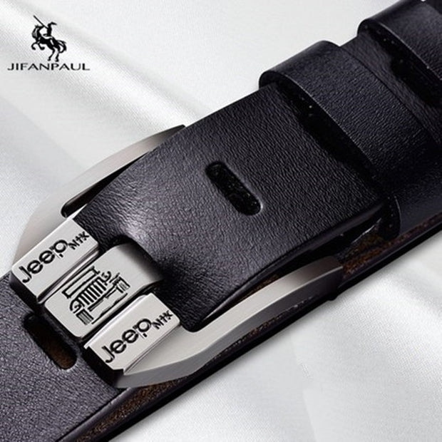 JIFANPAUL Men&#39;s genuine leather luxury brand belt high quality alloy pin buckle men&#39;s business retro youth with jeans new belt
