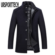 Winter Warm Wool Blend Coat Men Thick Overcoats Topcoat Mens Single Breasted Jackets And Coats With Adjustable Vest Men&#39;s Coat