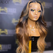 ALICE Highlight Wave 13x4 Lace Front Human Hair Wigs 180 Density Brazilian Hair With Baby Hair Pre-Plucked For Black Women
