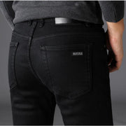 Men&#39;s Stretch Black Jeans Classic Style Business Fashion Pure Black Slim-fit Denim Pants Male Brand Casual Trousers