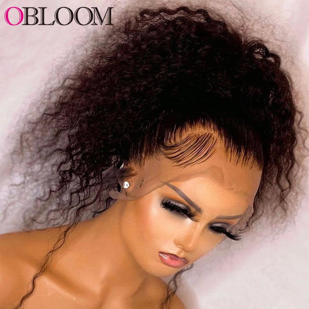 32in 250% Kinky Curly Wig 13x6 Lace Front Human Hair Wigs Transparent Lace Brazilian Pre Plucked Bleached Knots Wig for Women