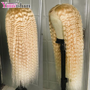613 Blonde Lace Front Wig Curly Human Hair Wigs 13x4 HD Transparent Lace Front Human Hair Wigs Pre Plucked Remy Hair Yimeishun