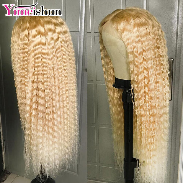 613 Blonde Lace Front Wig Curly Human Hair Wigs 13x4 HD Transparent Lace Front Human Hair Wigs Pre Plucked Remy Hair Yimeishun