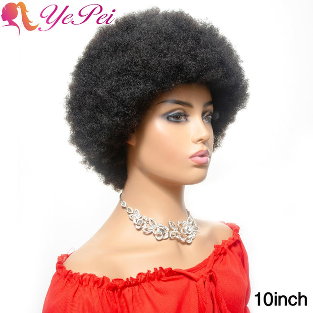 Short Afro Wig Brazilian Human Hair Wigs for Woman Remy Glueless Afro Kinky Curly Wig 150% Density Natural Color Remy Yepei Hair