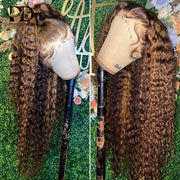 30 32 Inch Highlight Ombre T Part Lace Wig Curly Human Hair Wigs Honey Blonde Colored Deep Wave For Black Women