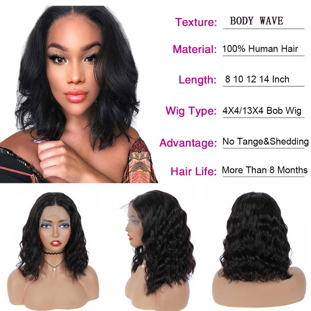 Uneed Body Wave Lace Front 人发假发 Remy Brazilian Hair Body Wave Wig Short 13X4 Lace Front Wigs Bob Lace Closure Wigs