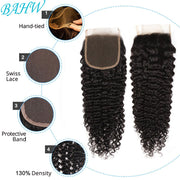 BAHW Hair Brazilian Kinky Curly Bundles With Closure 3 Bundles Human Hair With Closure Remy Hair Weave Bundles With Closure 30''