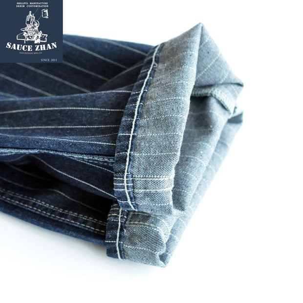 Saucezhan rayé jean hommes Vintage hommes jean Denim salopette hommes jean américain chemin de fer travail pantalon salopette jean Slim Fit