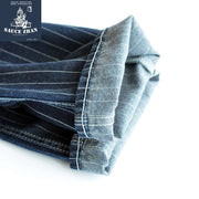 Saucezhan Striped Jeans Men Vintage Men Jeans  Denim Overalls Men Jeans American Railroad Work Pants Overalls jeans Slim Fit
