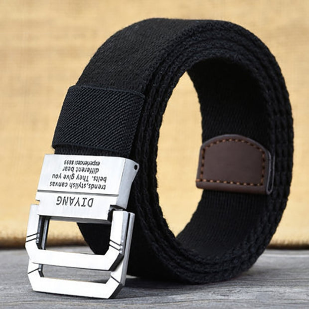 Men&#39;s and Women&#39;s Spring and Autumn Youth Double Ring Buckle Color Matching Adjustable Length Jeans Canvas Belt