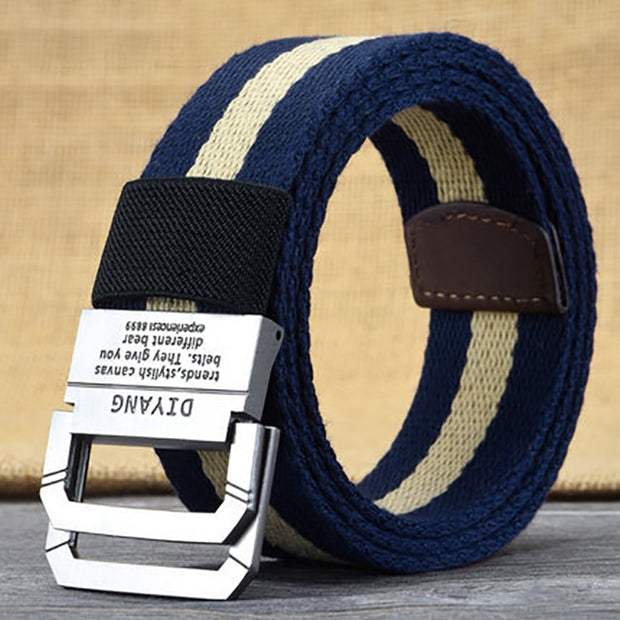 Men&#39;s and Women&#39;s Spring and Autumn Youth Double Ring Buckle Color Matching Adjustable Length Jeans Canvas Belt