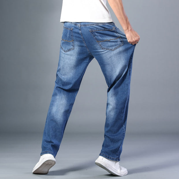 6 Colors Spring Summer Men&#39;s Thin Straight-leg Loose Jeans Classic Style  Advanced Stretch Baggy Pants Male Plus Size 40 42 44