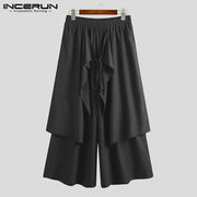 INCERUN Mens Wide Leg Pants Solid Joggers Streetwear Elastic Waist 2022 Irregular Skirts Trousers Men Loose Punk Pantalon S-5XL