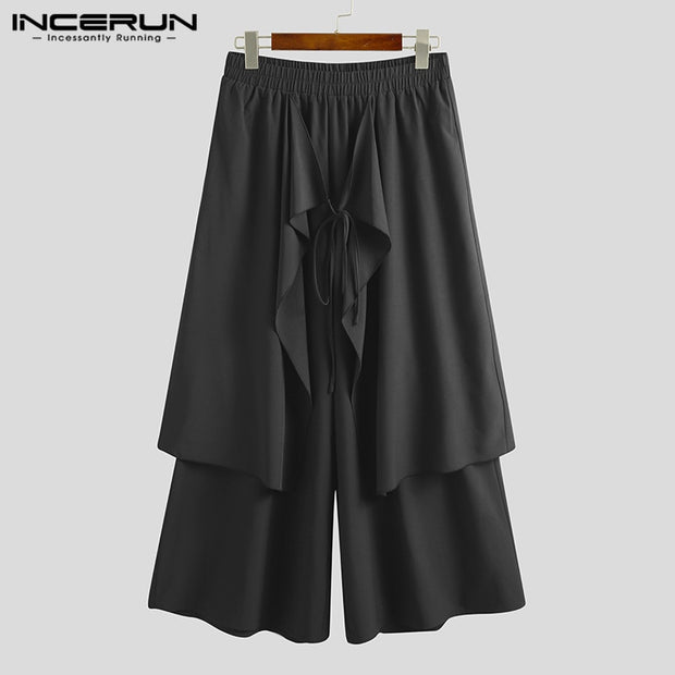 INCERUN Mens Wide Leg Pants Solid Joggers Streetwear Elastic Waist 2022 Irregular Skirts Trousers Men Loose Punk Pantalon S-5XL