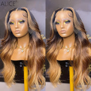 ALICE Highlight Wave 13x4 Lace Front Human Hair Wigs 180 Density Brazilian Hair With Baby Hair Pre-Plucked For Black Women