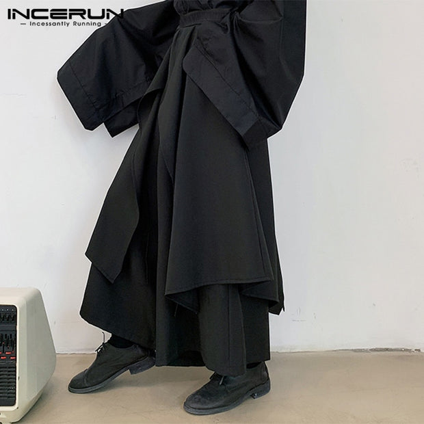 INCERUN Mens Wide Leg Pants Solid Joggers Streetwear Elastic Waist 2022 Irregular Skirts Trousers Men Loose Punk Pantalon S-5XL