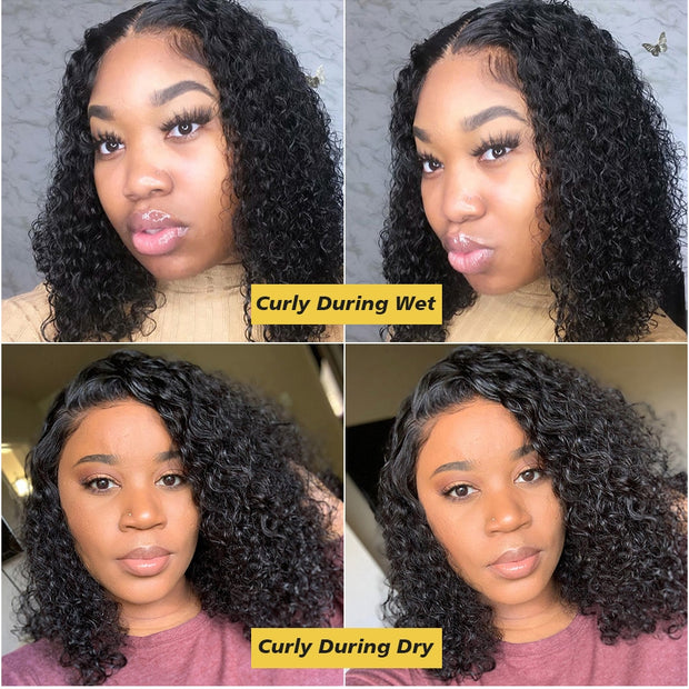 Brazilian Curly Bob Human Hair Wig 13x4 Deep Wave Lace Front Human Hair Wigs for Women HD Transparent Lace Frontal Closure Wig