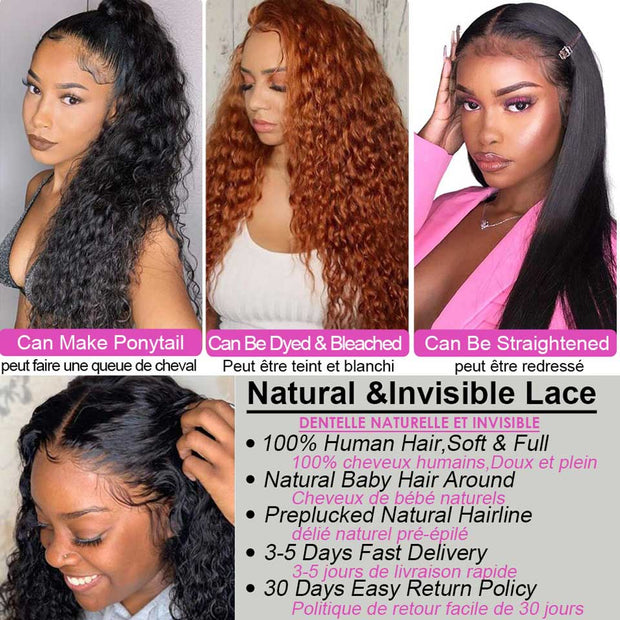 180% Water Wave Lace Front Wig HD Lace Frontal Wig Wet And Wavy Lace Front Human Hair Wigs T Part Brazilian Curly Human Hair Wig