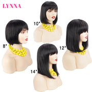 Short Bob Wigs For Black Women Natural Black Brazilian Straight Human hair Wigs With Bangs Full Machine Made Glueless Fringe Wig