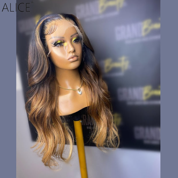 ALICE Highlight Wave 13x4 Lace Front Human Hair Wigs 180 Density Brazilian Hair With Baby Hair Pre-Plucked For Black Women