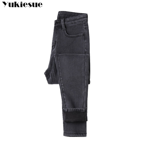 Hiver chaud jean femme 2020 taille haute décontracté velours dames Pantalon femme Pantalon Denim jean pour femmes Pantalon vêtement 40