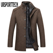 Winter Warm Wool Blend Coat Men Thick Overcoats Topcoat Mens Single Breasted Jackets And Coats With Adjustable Vest Men&#39;s Coat