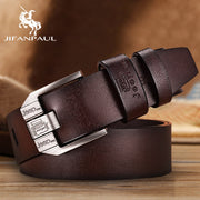 JIFANPAUL Men&#39;s genuine leather luxury brand belt high quality alloy pin buckle men&#39;s business retro youth with jeans new belt