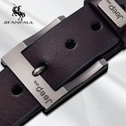 JIFANPAUL Men&#39;s genuine leather luxury brand belt high quality alloy pin buckle men&#39;s business retro youth with jeans new belt
