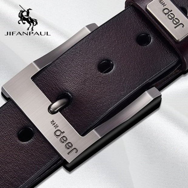 JIFANPAUL Men&#39;s genuine leather luxury brand belt high quality alloy pin buckle men&#39;s business retro youth with jeans new belt