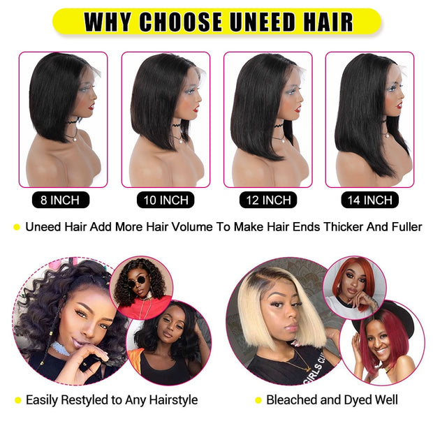 4x4 Bob Lace Closure Wig Indian Straight Human Hair for Black Women 4x1 Highlight Bob Lace Front Human Hair Wigs Blunt Cut Wig