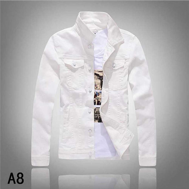 Nouveau Mode Hommes Denim Veste Cowboy Blanc Jeans Veste Hommes Casual Slim Fit Jeans Veste Coton Manteau OUTWEAR Homme Vêtements