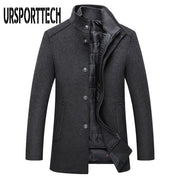Winter Warm Wool Blend Coat Men Thick Overcoats Topcoat Mens Single Breasted Jackets And Coats With Adjustable Vest Men&#39;s Coat