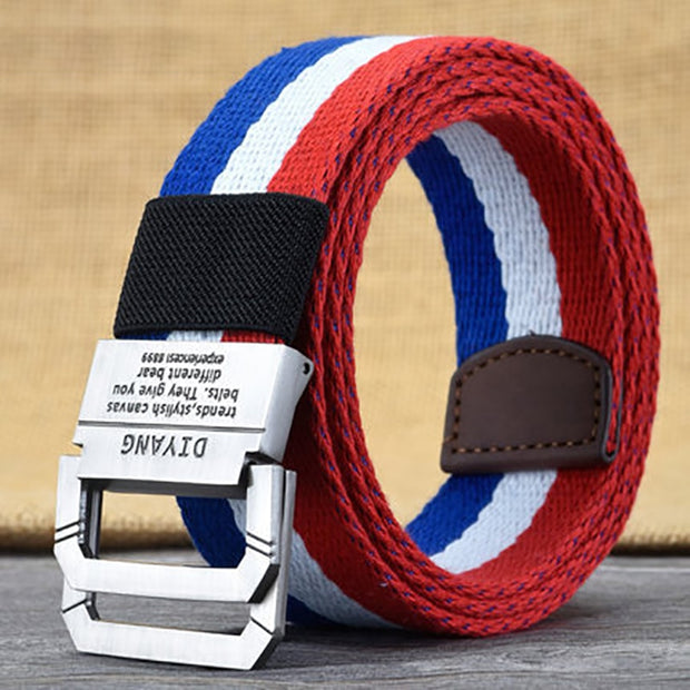 Men&#39;s and Women&#39;s Spring and Autumn Youth Double Ring Buckle Color Matching Adjustable Length Jeans Canvas Belt