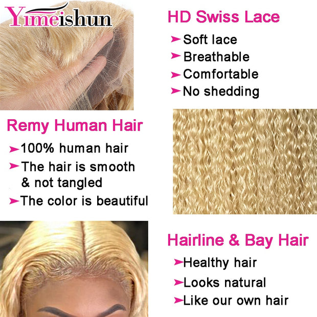 Kinky Curly Wig Blonde Bob Wig Brazilian 13x4 Lace Frontal Human Hair Wigs Blonde Curly Human Hair Wig With Frontal Yimeishun