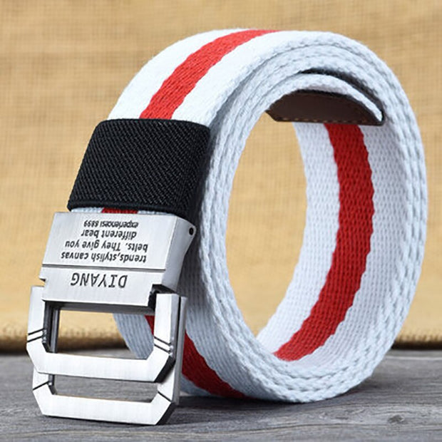 Men&#39;s and Women&#39;s Spring and Autumn Youth Double Ring Buckle Color Matching Adjustable Length Jeans Canvas Belt