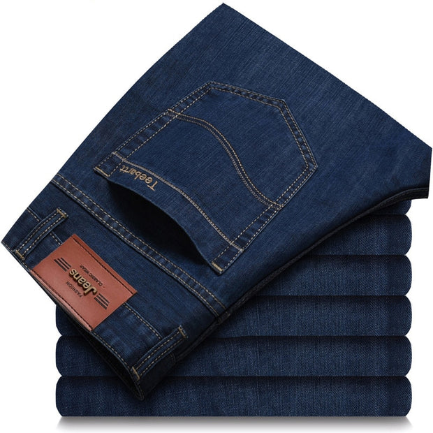 Spring Autumn 2021 Men&#39;s Smart Elastic Jeans Business Fashion Straight Regular Stretch Denim Trousers Men Jeans  28-40