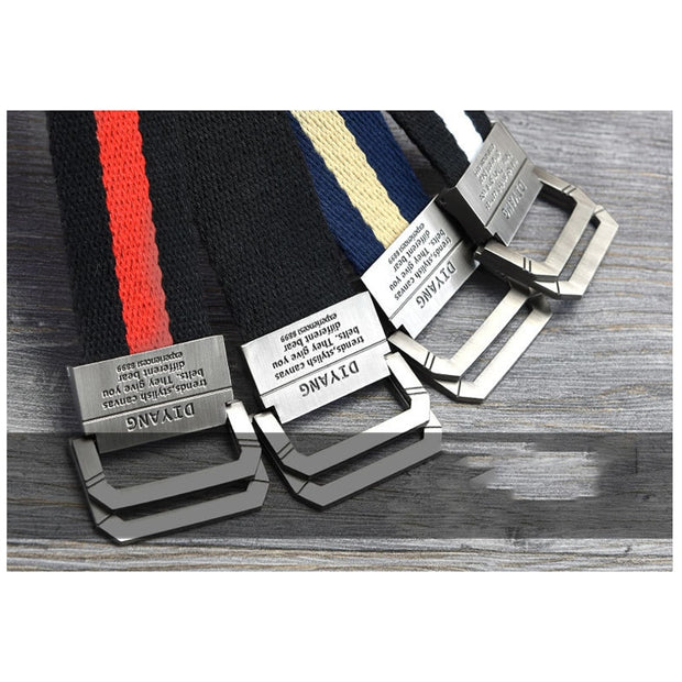 Men&#39;s and Women&#39;s Spring and Autumn Youth Double Ring Buckle Color Matching Adjustable Length Jeans Canvas Belt