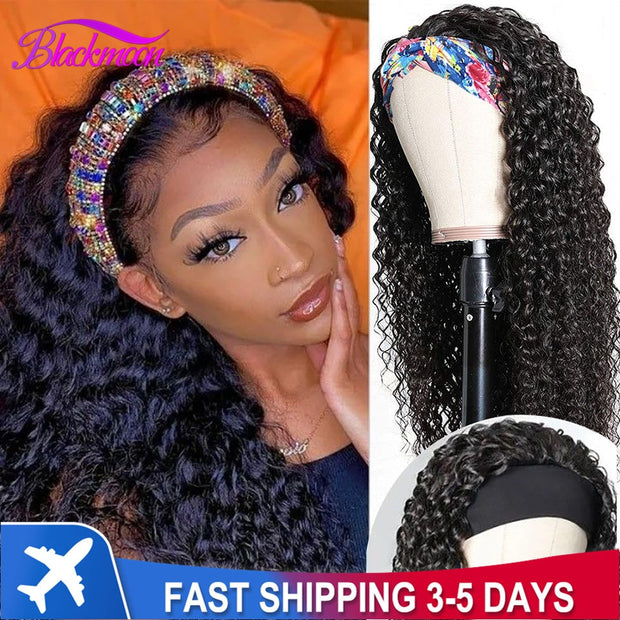 Brazilian Curly Hair Headband Wig Glueless Remy Human Hair Wigs for Black Women Full Machine Made Wig Deep Curly Hair