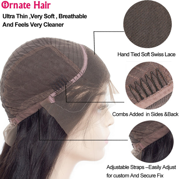 Straight Bob Wig Lace Front Human Hair Wigs Brazilian Short Bob Wig Pre-Plucked Natural Color Human Hair Lace Closure Wigs 150%D