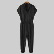 INCERUN Summer Men Casual Jumpsuits Solid Shortsleeve Streetwear Thin Rompers Loose Breathable Button Men Cargo Overalls S-5XL